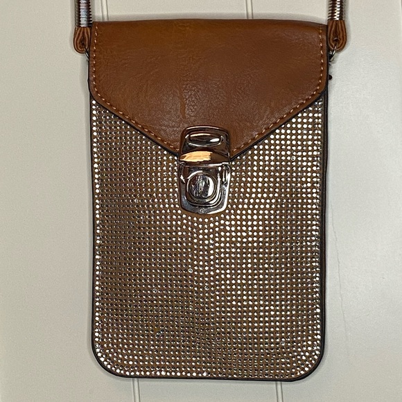 Rhinestone Crossbody bag 7 1/4" x 4 3/4" Brown - Picture 3 of 5